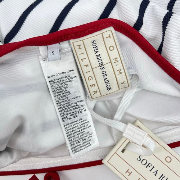Tommy Hilfiger | NWT The Sofia Capsule Bandeau Belted Swimsuit Navy White Stripe - Picture 8 of 15